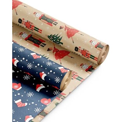 Kraft & Co Christmas Wrapping Paper Rolls – 2 Pack Thick Paper Sheets 44.5cm x 25m – Kraft Xmas Gift Wrap – Festive Eco Friendly Wrapping Papers for Christmas Gifts–Arts and Crafts–50m Total Kraft & Co Christmas Wrapping Paper Rolls – 2 Pack Thick Paper Sheets 44.5cm x 25m – Kraft Xmas Gift Wrap – Festive Eco Friendly Wrapping Papers for Christmas Gifts–Arts and Crafts–50m Total