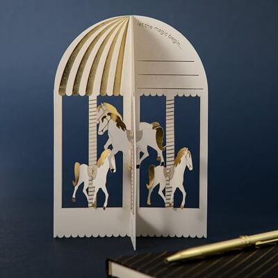 Hallmark Hall & Co Premium 3D & Pop Up Vintage Carousel Design Greeting Card, Birthday, Anniversary, Congratulations, Keepsake, White Hallmark Hall & Co Premium 3D & Pop Up Vintage Carousel Design Greeting Card, Birthday, Anniversary, Congratulations, Keepsake, White