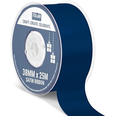 Italian Options Satin Ribbon, Fabric Ribbons for Gift Wrapping, Crafting, Balloons, Wedding Car, Presents, Cake, Christmas, Birthday, Gift Wrap Accessories, 38mm Wide x 25 Metre Roll, Navy Italian Options Satin Ribbon, Fabric Ribbons for Gift Wrapping, Crafting, Balloons, Wedding Car, Presents, Cake, Christmas, Birthday, Gift Wrap Accessories, 38mm Wide x 25 Metre Roll, Navy