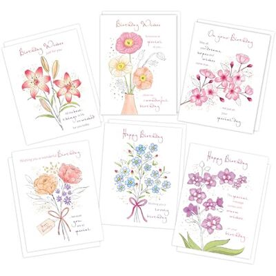 Piccadilly Greetings Watercolour Floral Female Birthday Cards Multipack Pack of 6 assorted Birthday Cards 19 x 14.5 cm Includes White Envelopes Made in UK Piccadilly Greetings Watercolour Floral Female Birthday Cards Multipack Pack of 6 assorted Birthday Cards 19 x 14.5 cm Includes White Envelopes Made in UK