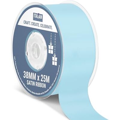Italian Options Satin Ribbon, Fabric Ribbons for Gift Wrapping, Crafting, Balloons, Wedding Car, Presents, Cake, Christmas, Birthday, Gift Wrap Accessories, 38mm Wide x 25 Metre Roll, Pale Blue Italian Options Satin Ribbon, Fabric Ribbons for Gift Wrapping, Crafting, Balloons, Wedding Car, Presents, Cake, Christmas, Birthday, Gift Wrap Accessories, 38mm Wide x 25 Metre Roll, Pale Blue
