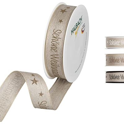 Halbach Seidenbänder Gift Ribbon Christmas Beautiful Linen 25 mm x 15 m Natural for Wrapping Gifts Ribbon with Wired Edges Colour: Natural/Linen 1058 Halbach Seidenbänder Gift Ribbon Christmas Beautiful Linen 25 mm x 15 m Natural for Wrapping Gifts Ribbon with Wired Edges Colour: Natural/Linen 1058