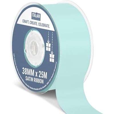 Italian Options Satin Ribbon, Fabric Ribbons for Gift Wrapping, Crafting, Balloons, Wedding Car, Presents, Cake, Christmas, Birthday, Gift Wrap Accessories, 38mm Wide x 25 Metre Roll, Duck Egg Italian Options Satin Ribbon, Fabric Ribbons for Gift Wrapping, Crafting, Balloons, Wedding Car, Presents, Cake, Christmas, Birthday, Gift Wrap Accessories, 38mm Wide x 25 Metre Roll, Duck Egg