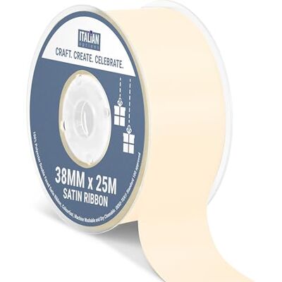 Italian Options Satin Ribbon, Fabric Ribbons for Gift Wrapping, Crafting, Balloons, Wedding Car, Presents, Cake, Christmas, Birthday, Gift Wrap Accessories, 38mm Wide x 25 Metre Roll, Cream Italian Options Satin Ribbon, Fabric Ribbons for Gift Wrapping, Crafting, Balloons, Wedding Car, Presents, Cake, Christmas, Birthday, Gift Wrap Accessories, 38mm Wide x 25 Metre Roll, Cream