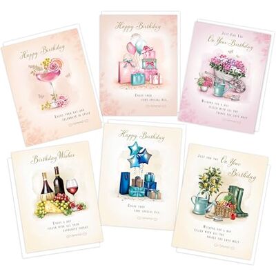 Piccadilly Greetings Traditional Birthday Cards Multipack Pack of 6 assorted Birthday Cards 19 x 14.5 cm Includes White Envelopes Made in UK Piccadilly Greetings Traditional Birthday Cards Multipack Pack of 6 assorted Birthday Cards 19 x 14.5 cm Includes White Envelopes Made in UK