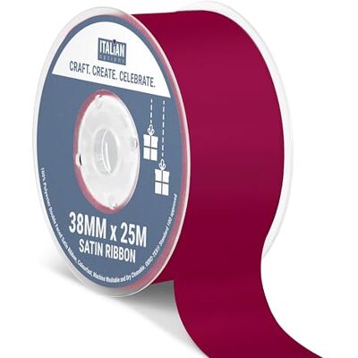 Italian Options Satin Ribbon, Fabric Ribbons for Gift Wrapping, Crafting, Balloons, Wedding Car, Presents, Cake, Christmas, Birthday, Gift Wrap Accessories, 38mm Wide x 25 Metre Roll, Burgundy Italian Options Satin Ribbon, Fabric Ribbons for Gift Wrapping, Crafting, Balloons, Wedding Car, Presents, Cake, Christmas, Birthday, Gift Wrap Accessories, 38mm Wide x 25 Metre Roll, Burgundy