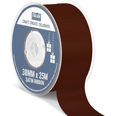 Italian Options Satin Ribbon, Fabric Ribbons for Gift Wrapping, Crafting, Balloons, Wedding Car, Presents, Cake, Christmas, Birthday, Gift Wrap Accessories, 38mm Wide x 25 Metre Roll, Brown Italian Options Satin Ribbon, Fabric Ribbons for Gift Wrapping, Crafting, Balloons, Wedding Car, Presents, Cake, Christmas, Birthday, Gift Wrap Accessories, 38mm Wide x 25 Metre Roll, Brown