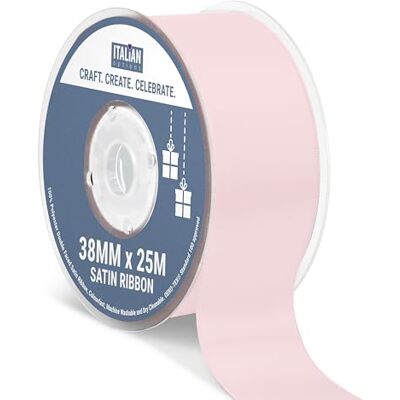 Italian Options Satin Ribbon, Fabric Ribbons for Gift Wrapping, Crafting, Balloons, Wedding Car, Presents, Cake, Christmas, Birthday, Gift Wrap Accessories, 38mm Wide x 25 Metre Roll, Blush Pink Italian Options Satin Ribbon, Fabric Ribbons for Gift Wrapping, Crafting, Balloons, Wedding Car, Presents, Cake, Christmas, Birthday, Gift Wrap Accessories, 38mm Wide x 25 Metre Roll, Blush Pink