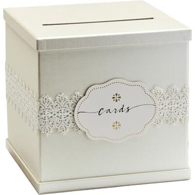 Hayley Cherie Ivory Gift Card Box with White Lace Textured Finish Large Size 10" x 10" for Wedding Receptions, Bridal & Baby Showers, Birthdays, Graduations, Funerals, Money Hayley Cherie Ivory Gift Card Box with White Lace Textured Finish Large Size 10" x 10" for Wedding Receptions, Bridal & Baby Showers, Birthdays, Graduations, Funerals, Money