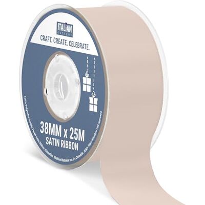 Italian Options Satin Ribbon, Fabric Ribbons for Gift Wrapping, Crafting, Balloons, Wedding Car, Presents, Cake, Christmas, Birthday, Gift Wrap Accessories, 38mm Wide x 25 Metre Roll, Taupe Italian Options Satin Ribbon, Fabric Ribbons for Gift Wrapping, Crafting, Balloons, Wedding Car, Presents, Cake, Christmas, Birthday, Gift Wrap Accessories, 38mm Wide x 25 Metre Roll, Taupe