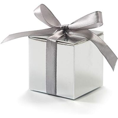 KPOSIYA 100 Pack Favor Boxes 2x2x2 inch Candy Boxes Silver Gift Boxes with Ribbons for Wedding Baby Shower Decorations Birthday Party Supplies KPOSIYA 100 Pack Favor Boxes 2x2x2 inch Candy Boxes Silver Gift Boxes with Ribbons for Wedding Baby Shower Decorations Birthday Party Supplies