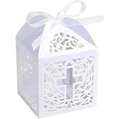 KAZIPA 50PCS Baptism Favor Boxes, 2.2''x2.2''x2.2''Laser Cut Favor Boxes with 50 Ribbons for Baby Shower Favors Baptism Decorations First Birthday Party KAZIPA 50PCS Baptism Favor Boxes, 2.2''x2.2''x2.2''Laser Cut Favor Boxes with 50 Ribbons for Baby Shower Favors Baptism Decorations First Birthday Party