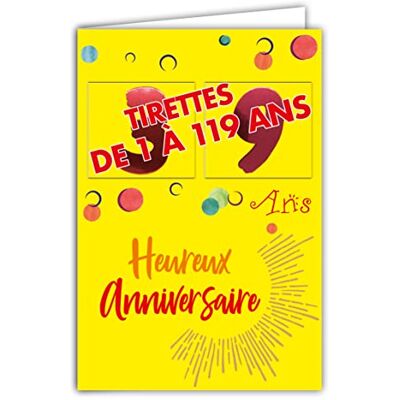 AFIE 69-2502 Birthday Card with Pulls, Age from 1 to 119 Years, Shiny Red for Men and Women Coloured Text Inside Envelope Included Made in France Colourages AFIE 69-2502 Birthday Card with Pulls, Age from 1 to 119 Years, Shiny Red for Men and Women Coloured Text Inside Envelope Included Made in France Colourages