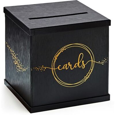 Hayley Cherie Black Gift Card Box with Printed Gold Foil Textured Finish Large Size 10" x 10" Perfect for Weddings, Baby Showers, Birthdays, Graduation Hayley Cherie Black Gift Card Box with Printed Gold Foil Textured Finish Large Size 10" x 10" Perfect for Weddings, Baby Showers, Birthdays, Graduation