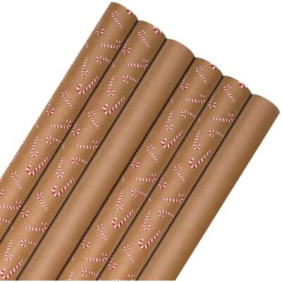 Hallmark 18M Kraft Christmas Wrapping Paper, 6-Pack, 2 Designs Candy Cane & Brown Kraft Design, Gift Wrap, measures 70cm by 300cm (3M Each). 3 Metres per roll Hallmark 18M Kraft Christmas Wrapping Paper, 6-Pack, 2 Designs Candy Cane & Brown Kraft Design, Gift Wrap, measures 70cm by 300cm (3M Each). 3 Metres per roll