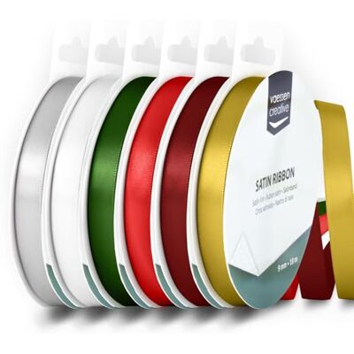 Creative Labs Satin Ribbon 0.35" x 32.8 ft (9 mm x 10 m) Double-Sided Thin Ribbons for Crafting and Gift Wrapping Christmas Colours 6 Pieces Creative Labs Satin Ribbon 0.35" x 32.8 ft (9 mm x 10 m) Double-Sided Thin Ribbons for Crafting and Gift Wrapping Christmas Colours 6 Pieces