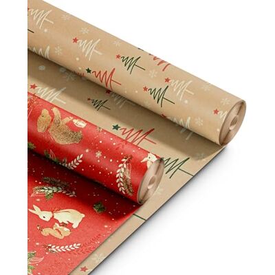 Kraft & Co Christmas Wrapping Paper Rolls – 2 Pack Thick Paper Sheets 44.5cm x 25m – Kraft Xmas Gift Wrap – Festive Eco Friendly Wrapping Papers for Christmas Gifts–Arts and Crafts–50m Total Kraft & Co Christmas Wrapping Paper Rolls – 2 Pack Thick Paper Sheets 44.5cm x 25m – Kraft Xmas Gift Wrap – Festive Eco Friendly Wrapping Papers for Christmas Gifts–Arts and Crafts–50m Total