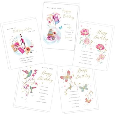 Piccadilly Greetings Elegant Female Birthday Cards Multipack Pack of 5 assorted Birthday Cards 19 x 14.5 cm Includes White Envelopes Made in UK Piccadilly Greetings Elegant Female Birthday Cards Multipack Pack of 5 assorted Birthday Cards 19 x 14.5 cm Includes White Envelopes Made in UK