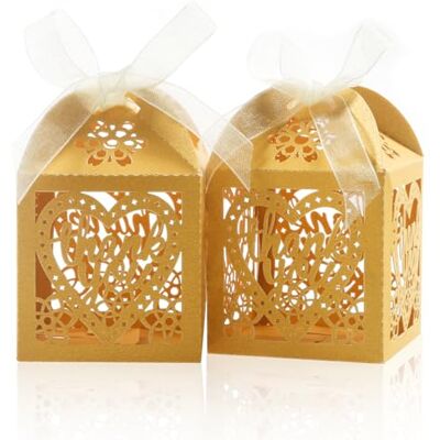 COTOPHER Laser Cut Boxes, 100pcs Thank You Gift Boxes Wedding Party Favor Boxes Lace Candy Boxes for Wedding Bridal Shower Baby Shower Birthday Party Decorations with Ribbons (2x2x2.75inch, Gold, 100) COTOPHER Laser Cut Boxes, 100pcs Thank You Gift Boxes Wedding Party Favor Boxes Lace Candy Boxes for Wedding Bridal Shower Baby Shower Birthday Party Decorations with Ribbons (2x2x2.75inch, Gold, 100)