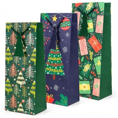 Kraft & Co Christmas Wine Bottle Gift Bags 3 Pack, 200gsm Joy Kraft Paper with Rope Handles, Eco-Friendly & Recyclable, Fits Standard Wine Bottles Kraft & Co Christmas Wine Bottle Gift Bags 3 Pack, 200gsm Joy Kraft Paper with Rope Handles, Eco-Friendly & Recyclable, Fits Standard Wine Bottles