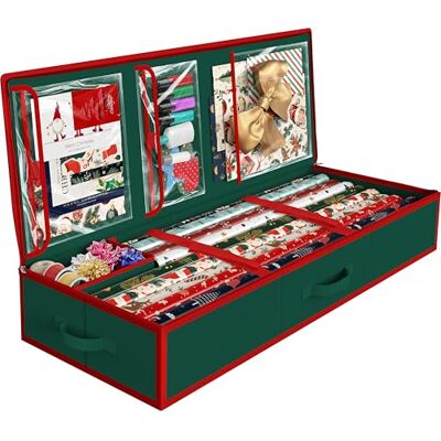 Simple Houseware 41.5" Wrapping Paper Organizer, Fits 40 Rolls, Green Adjustable Straps, Interior Divider for Ribbons & Bows, 3 Clear Pockets for Gift Bags & Tools, 41.5"L x 16"W Simple Houseware 41.5" Wrapping Paper Organizer, Fits 40 Rolls, Green Adjustable Straps, Interior Divider for Ribbons & Bows, 3 Clear Pockets for Gift Bags & Tools, 41.5"L x 16"W