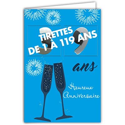 AFIE 69-2504 Birthday Card with Pulls, Age from 1 to 119 Years, Shiny Silver for Men and Women – Coloured Text Inside – Envelope Included – Made in France – Colourages AFIE 69-2504 Birthday Card with Pulls, Age from 1 to 119 Years, Shiny Silver for Men and Women – Coloured Text Inside – Envelope Included – Made in France – Colourages