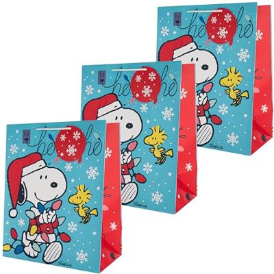 Hallmark Christmas Gift Bags, Snoopy & Woodstock, Large, 3-Pack Peanuts Comics Design, H32.9cm X W26.4cm X D14.6cm, White Knitted Paper Handles, Red Snowflake Tag, Fully Recyclable Paper Hallmark Christmas Gift Bags, Snoopy & Woodstock, Large, 3-Pack Peanuts Comics Design, H32.9cm X W26.4cm X D14.6cm, White Knitted Paper Handles, Red Snowflake Tag, Fully Recyclable Paper