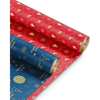 Kraft & Co Christmas Wrapping Paper Rolls – 2 Pack Thick Paper Sheets 44.5cm x 25m – Kraft Xmas Gift Wrap – Festive Eco Friendly Wrapping Papers for Christmas Gifts–Arts and Crafts–50m Total Kraft & Co Christmas Wrapping Paper Rolls – 2 Pack Thick Paper Sheets 44.5cm x 25m – Kraft Xmas Gift Wrap – Festive Eco Friendly Wrapping Papers for Christmas Gifts–Arts and Crafts–50m Total