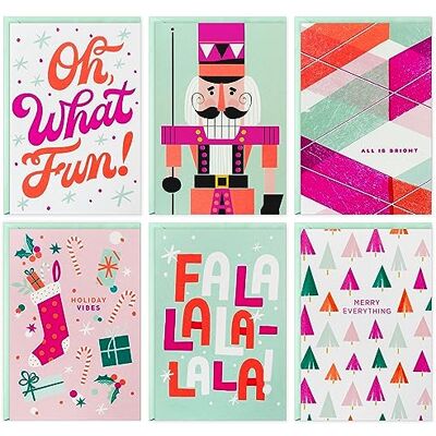 Hallmark Neon Christmas Card Assortment (24 Cards and Envelopes) Holiday Vibes, Pink, Red, Mint Green, Nutcracker Hallmark Neon Christmas Card Assortment (24 Cards and Envelopes) Holiday Vibes, Pink, Red, Mint Green, Nutcracker