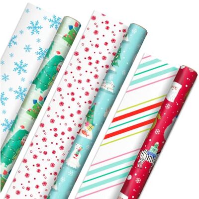 Hallmark Trendy Reversible Christmas Wrapping Paper for Kids (3 Rolls: 120 sq. ft. ttl) Dinosaurs, Koalas, Polar Bears, Penguins, Camels, Zebras, Stripes Hallmark Trendy Reversible Christmas Wrapping Paper for Kids (3 Rolls: 120 sq. ft. ttl) Dinosaurs, Koalas, Polar Bears, Penguins, Camels, Zebras, Stripes