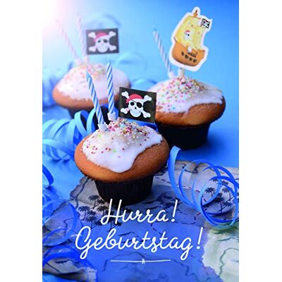 Komma3 Children's Birthday Card Boy/Muffins with Pirate Candles/Blue/Superhero/Have a Heroic Birthday Komma3 Children's Birthday Card Boy/Muffins with Pirate Candles/Blue/Superhero/Have a Heroic Birthday