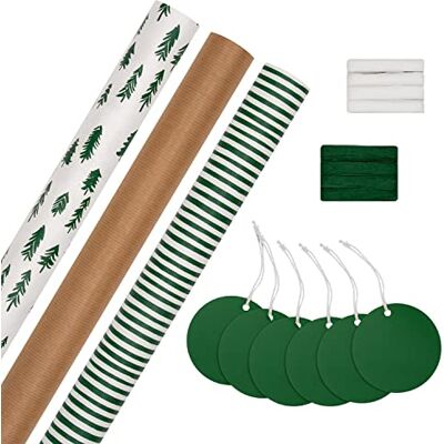 Hallmark Rustic Wrapping Compendium 3 Rolls of Paper in 3 Designs with 6 Co-ordinating Gift Tags and 2 Rolls of Raffia Ribbon 6 Gift Tags, 2 Raffia Ribbons, Rustic Green White Design, 70x200cm Rolls Hallmark Rustic Wrapping Compendium 3 Rolls of Paper in 3 Designs with 6 Co-ordinating Gift Tags and 2 Rolls of Raffia Ribbon 6 Gift Tags, 2 Raffia Ribbons, Rustic Green White Design, 70x200cm Rolls