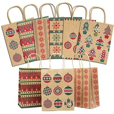 Lulu Home Christmas Gift Bags, 24 Pieces Medium Christmas Kraft Paper Bags with Handle, Assorted Christmas Prints for Party Favors Lulu Home Christmas Gift Bags, 24 Pieces Medium Christmas Kraft Paper Bags with Handle, Assorted Christmas Prints for Party Favors