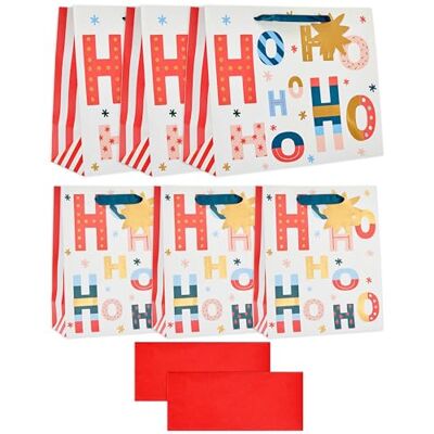 UK Greetings Multipack of 6 Christmas Bags & Red Tissue Paper Ho Ho Ho Design Gift Wrapping Set Party Bag for Presents Christmas Gifting UK Greetings Multipack of 6 Christmas Bags & Red Tissue Paper Ho Ho Ho Design Gift Wrapping Set Party Bag for Presents Christmas Gifting