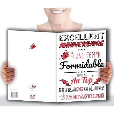 AFIE MX-4015 Maxi Large XXL Birthday Card for Women + Envelope 32 x 23 cm – Fantastic Extraordinary Top for 1 Year Older Gift for Friends, Mothers, Daughters, Made in France AFIE MX-4015 Maxi Large XXL Birthday Card for Women + Envelope 32 x 23 cm – Fantastic Extraordinary Top for 1 Year Older Gift for Friends, Mothers, Daughters, Made in France