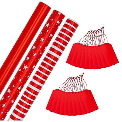 Hallmark Red Christmas Wrapping Paper and Gift Tag Bundle, 3 Rolls of Paper, 3 Designs With 2 Packs of 10 Plain Red Gift Tags Hallmark Red Christmas Wrapping Paper and Gift Tag Bundle, 3 Rolls of Paper, 3 Designs With 2 Packs of 10 Plain Red Gift Tags