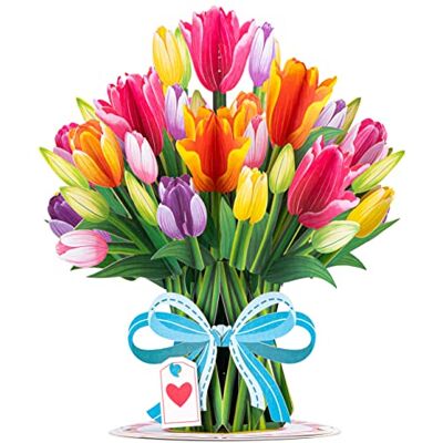 Paper Love HugePop Tulips, Flower Bouquet 3D Popup Greeting Cards With Detachable Bouquet, For All Occasion, Birthday, Wedding, Thank You, Housewarming, Promotion or Achievement or Just Because - Paper Love HugePop Tulips, Flower Bouquet 3D Popup Greeting Cards With Detachable Bouquet, For All Occasion, Birthday, Wedding, Thank You, Housewarming, Promotion or Achievement or Just Because -