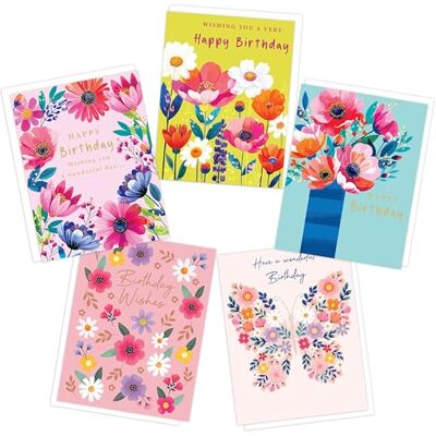 Piccadilly Greetings Bright Floral Birthday Cards Multipack Pack of 5 assorted Birthday Cards 19 x 14.5 cm Includes White Envelopes Made in UK Piccadilly Greetings Bright Floral Birthday Cards Multipack Pack of 5 assorted Birthday Cards 19 x 14.5 cm Includes White Envelopes Made in UK