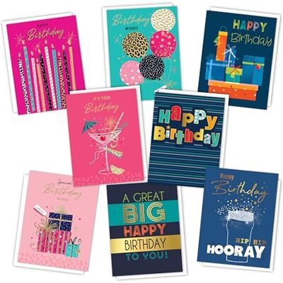 Piccadilly Greetings Bright Mixed Birthday Cards Multipack Pack of 8 assorted Birthday Cards 19 x 14.5 cm Includes White Envelopes Made in UK Piccadilly Greetings Bright Mixed Birthday Cards Multipack Pack of 8 assorted Birthday Cards 19 x 14.5 cm Includes White Envelopes Made in UK
