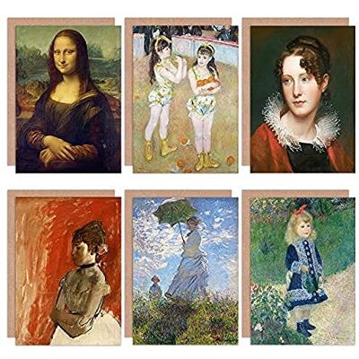 Artery8 - Renoir Monet Degas DaVinci Mona Lisa - Mixed Fine Art - Pack of 6 - Unisex - Greeting Card Artery8 - Renoir Monet Degas DaVinci Mona Lisa - Mixed Fine Art - Pack of 6 - Unisex - Greeting Card