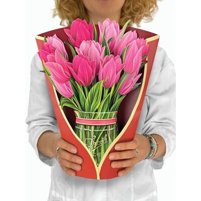 FRESHCUT PAPER Pop Up Cards, Pink Tulips, 12 inch Life Sized Forever Flower Bouquet 3D Popup Greeting Cards with Note Card and Envelope FRESHCUT PAPER Pop Up Cards, Pink Tulips, 12 inch Life Sized Forever Flower Bouquet 3D Popup Greeting Cards with Note Card and Envelope