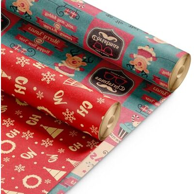 Kraft & Co 2 Pack Wrapping Paper Roll Festive Designed Recyclable Kraft Paper, Perfect for Holiday Gifts, Arts & Crafts-Wrapping for a Merry Christmas (44.5cm x 25m) (Merry Chirstmas) Kraft & Co 2 Pack Wrapping Paper Roll Festive Designed Recyclable Kraft Paper, Perfect for Holiday Gifts, Arts & Crafts-Wrapping for a Merry Christmas (44.5cm x 25m) (Merry Chirstmas)