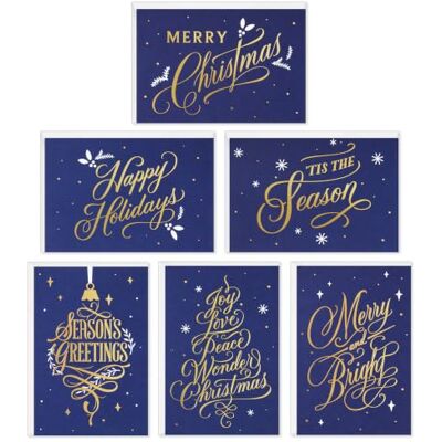 Hallmark Boxed Christmas Cards Assortment, Blue and Gold Holidays (6 Designs, 72 Cards with Envelopes) Hallmark Boxed Christmas Cards Assortment, Blue and Gold Holidays (6 Designs, 72 Cards with Envelopes)