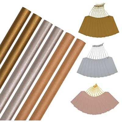 Hallmark Christmas Wrapping Paper, Pack of 6 Kraft Gift Wrap, 3M Each, & 30 Gift Tags, Gold, Brown, Silver Hallmark Christmas Wrapping Paper, Pack of 6 Kraft Gift Wrap, 3M Each, & 30 Gift Tags, Gold, Brown, Silver
