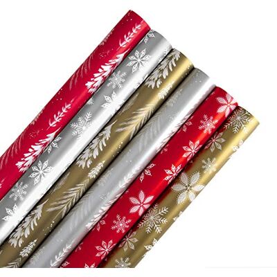 Hallmark Christmas 18M Wrapping Paper Bundle 6 Rolls in 6 Designs Trees, Snowflakes, Red, Silver, Gold, Roll Wrap Construction, Ideal for Gift Wrapping, Recyclable Construction Hallmark Christmas 18M Wrapping Paper Bundle 6 Rolls in 6 Designs Trees, Snowflakes, Red, Silver, Gold, Roll Wrap Construction, Ideal for Gift Wrapping, Recyclable Construction