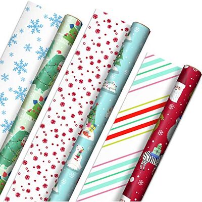 Hallmark Trendy Reversible Christmas Wrapping Paper for Kids (3 Rolls: 120 sq. ft. ttl) Dinosaurs, Koalas, Polar Bears, Penguins, Camels, Zebras, Stripes Hallmark Trendy Reversible Christmas Wrapping Paper for Kids (3 Rolls: 120 sq. ft. ttl) Dinosaurs, Koalas, Polar Bears, Penguins, Camels, Zebras, Stripes
