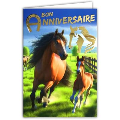 AFIE 67-1277 Happy Birthday Card Horse Head in Shiny Gold and Envelope 12 x 17.5 cm Horseshoe Lucky Charm Mare and Foal Galloping Meadow Pasture Horse Club Pony AFIE 67-1277 Happy Birthday Card Horse Head in Shiny Gold and Envelope 12 x 17.5 cm Horseshoe Lucky Charm Mare and Foal Galloping Meadow Pasture Horse Club Pony