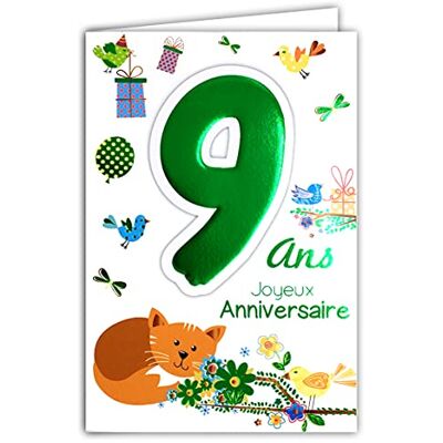 AFIE MV 69-2009 Age 9 Birthday Card Happy Birds Cat Design Child Boy Girl Gift AFIE MV 69-2009 Age 9 Birthday Card Happy Birds Cat Design Child Boy Girl Gift