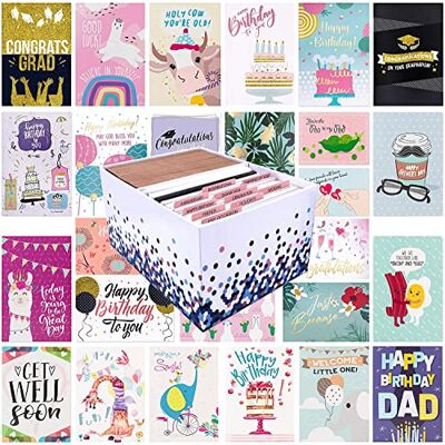Bargain Paradise 100 All Occasion Greeting Cards- 100 Eye Catching Designs with Organizer Box- Friendship/Anniversary Cards, BFF Cards, Thanks Cards, Wedding Cards & More- 4 x 6 with 100 Envelopes Bargain Paradise 100 All Occasion Greeting Cards- 100 Eye Catching Designs with Organizer Box- Friendship/Anniversary Cards, BFF Cards, Thanks Cards, Wedding Cards & More- 4 x 6 with 100 Envelopes