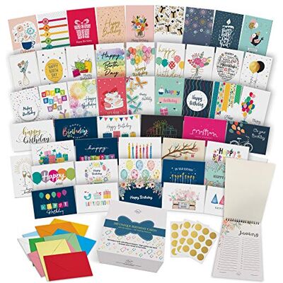 Dessie 100 Unique Birthday Cards Assortment with Greetings Inside for Businesses and Individuals.100 Assorted Color Envelopes, Gold Seals, Birthday Calendar in Sturdy Storage Box Dessie 100 Unique Birthday Cards Assortment with Greetings Inside for Businesses and Individuals.100 Assorted Color Envelopes, Gold Seals, Birthday Calendar in Sturdy Storage Box